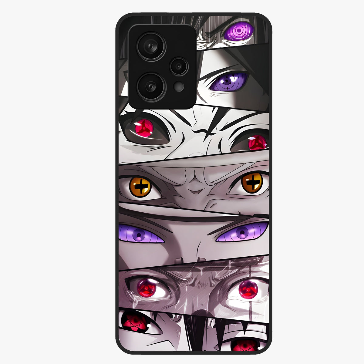Eyes of Destiny Glass Case showing flat back view with striking eye themed artwork and glossy glass finish.