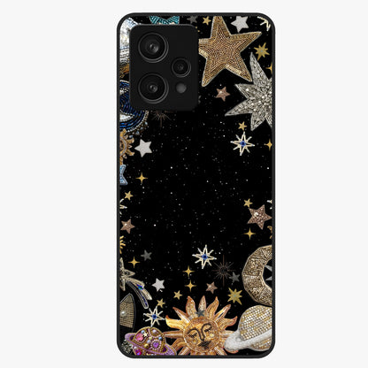 Galactic Jewel Stars Glass Case showing flat back view with sparkling star jewel artwork and glossy glass finish.