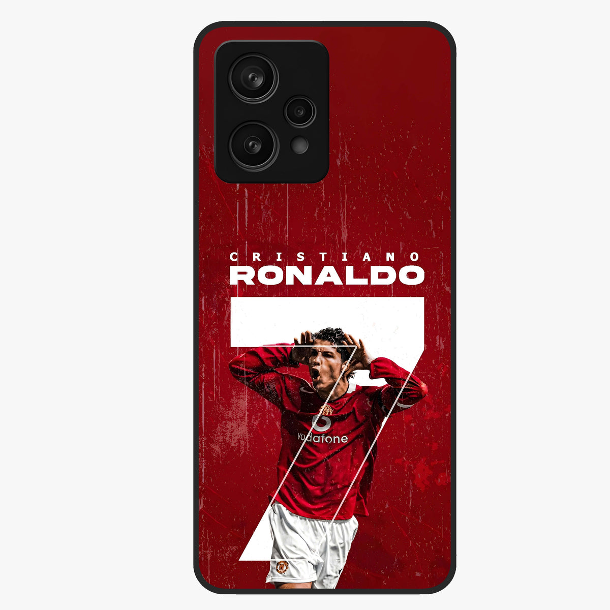 Goal Celebration Legacy Glass Case showing flat back view with football celebration inspired artwork and glossy glass finish.