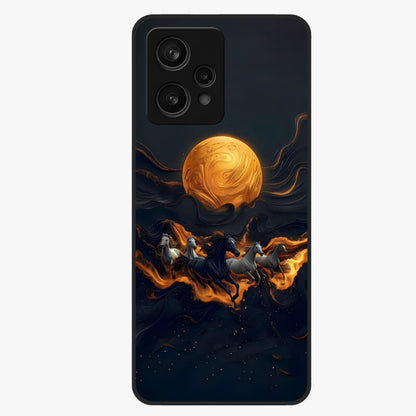 Golden Stallion Moonride Glass Case showing flat back view with majestic horse under moonlight artwork and glossy glass finish.