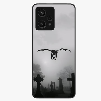 Graveyard Shadow Descent Glass Case showing flat back view with dark graveyard themed artwork and glossy glass finish.
