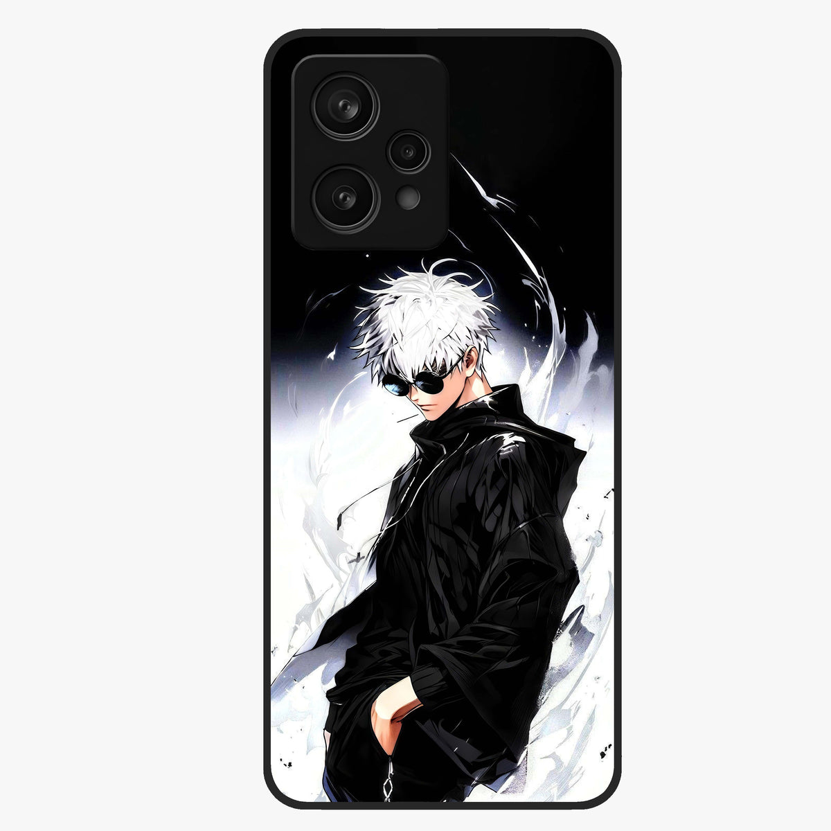 Limitless Shadow King Glass Case showing flat back view with powerful shadow warrior artwork and glossy glass finish.