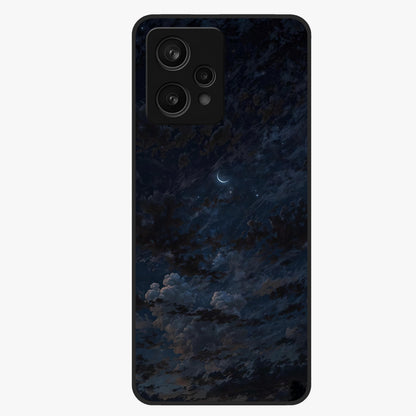 Lunar Veil Silence Glass Case showing flat back view with mystical moon veil artwork and glossy glass finish.