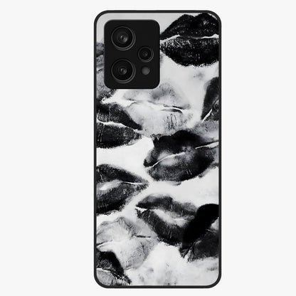 Midnight Kiss Marks Glass Case showing flat back view with lipstick kiss mark artwork and glossy glass finish.