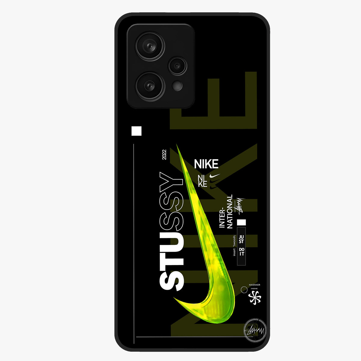 Neon Street Edition Glass Case showing flat back view with neon street style artwork and glossy glass finish.