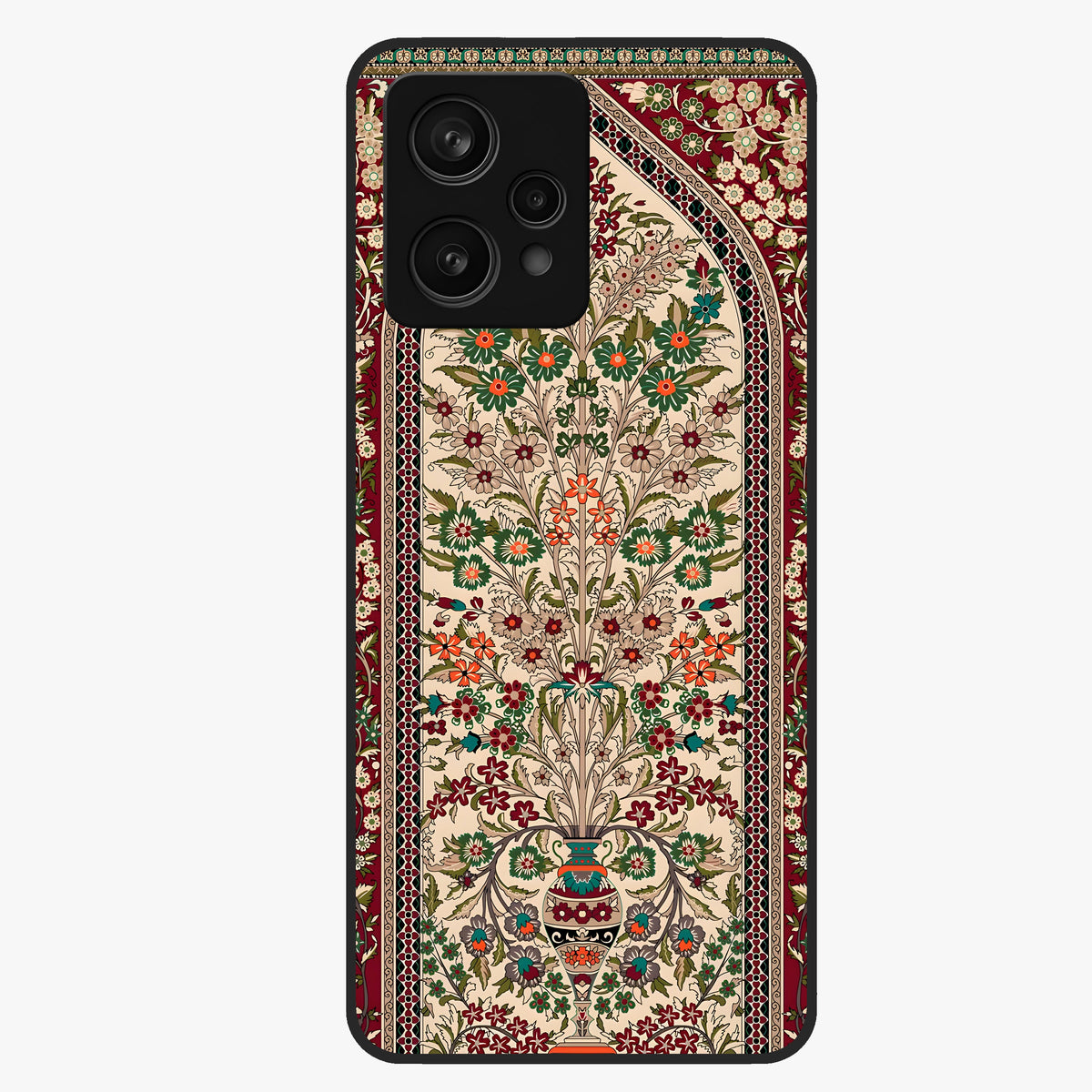 Persian Inspired Glass Case showing flat back view with ornate Persian style pattern artwork and glossy glass finish.