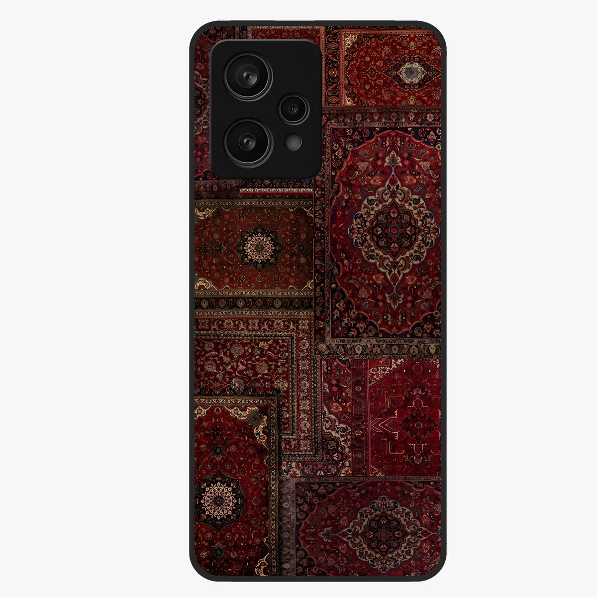 Persian Velvet Tale Glass Case showing flat back view with luxurious Persian velvet pattern artwork and glossy glass finish.