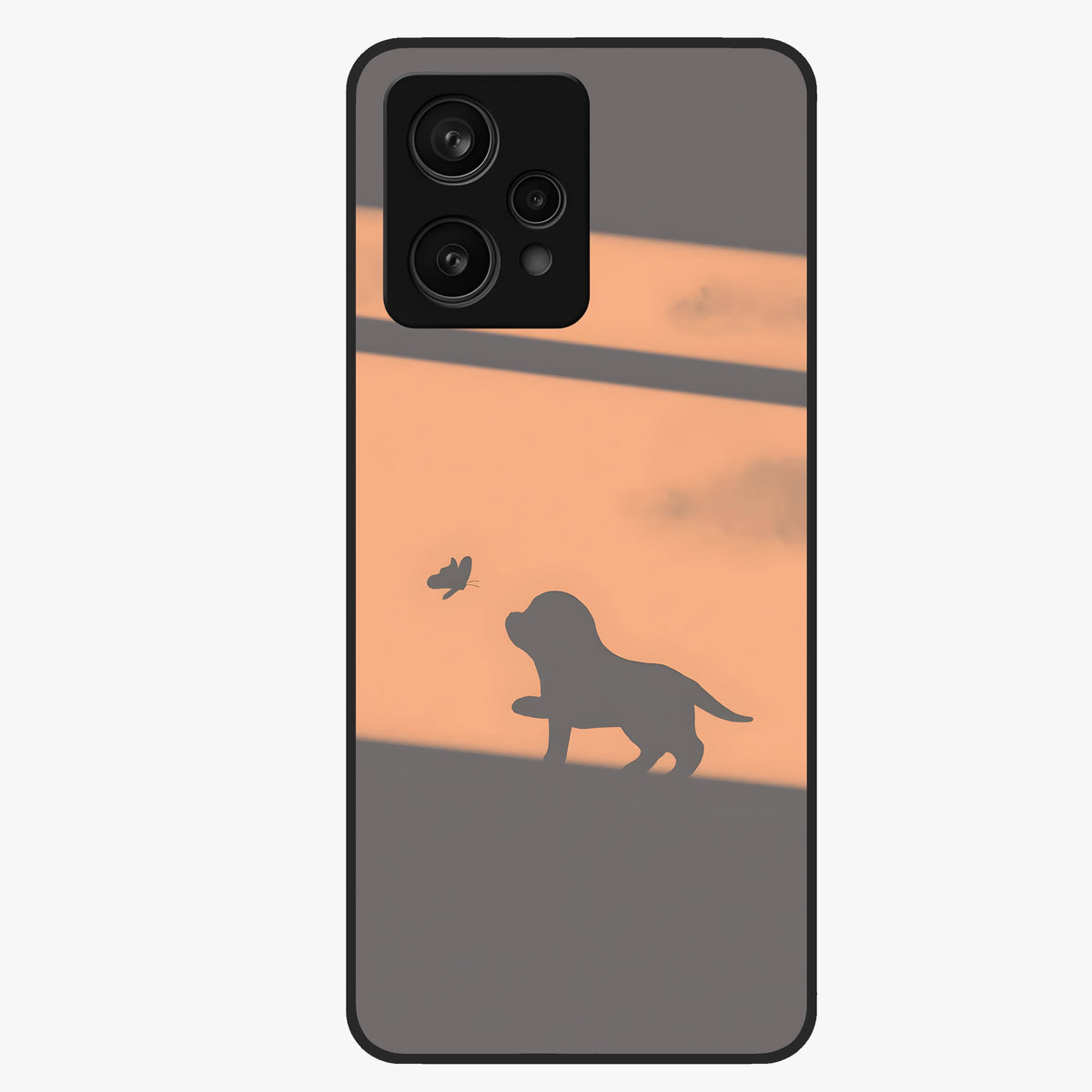 Puppy Shadow Art Glass Case showing flat back view with cute puppy shadow style artwork and glossy glass finish.