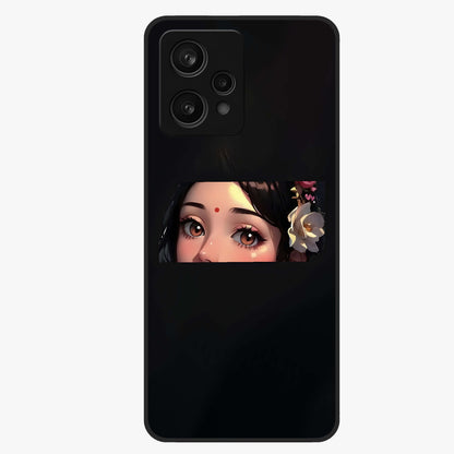 Radha Divine Embrace Glass Case showing flat back view with devotional Radha artwork and glossy glass finish.