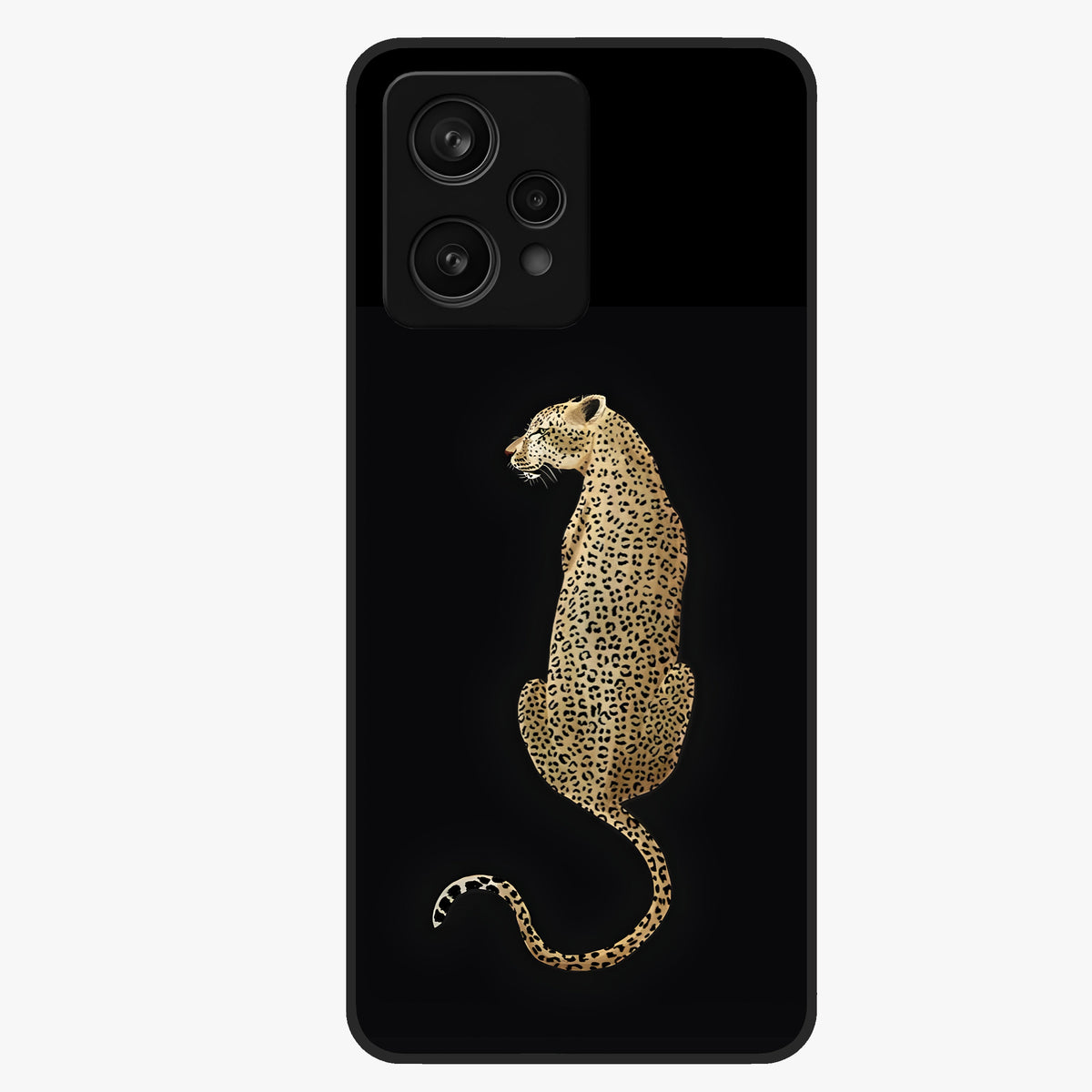 Regal Leopard Glass Case showing flat back view with bold leopard artwork and glossy glass finish.