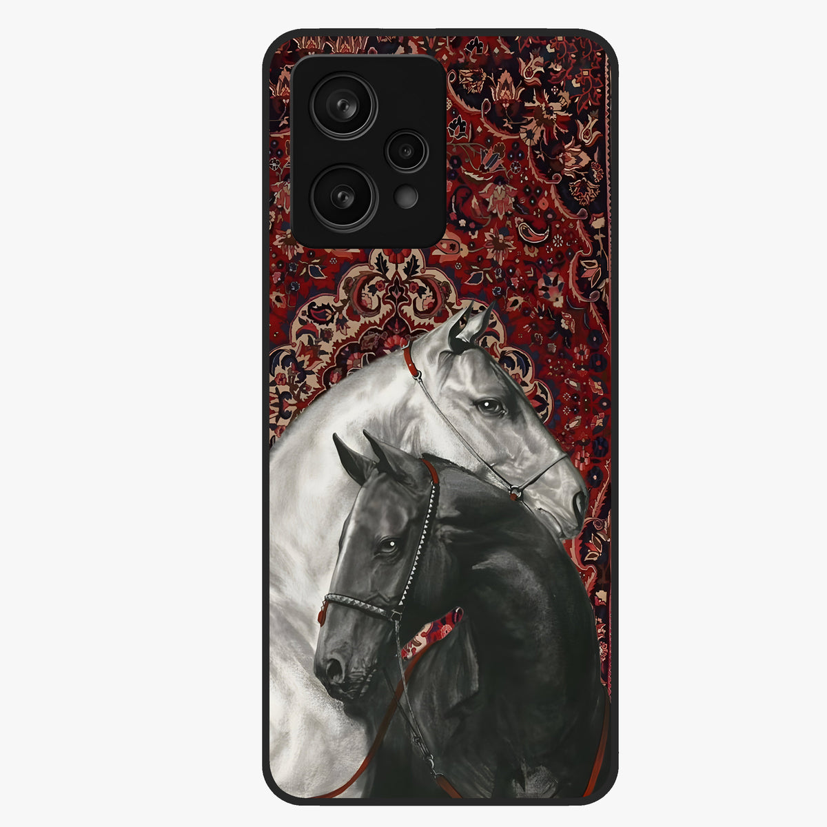 Regal Stallion Tapestry Glass Case showing flat back view with majestic horse tapestry artwork and glossy glass finish.