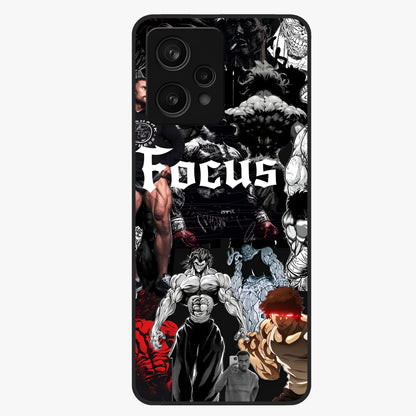 Relentless Power Focus Glass Case showing flat back view with motivational typography artwork and glossy glass finish.