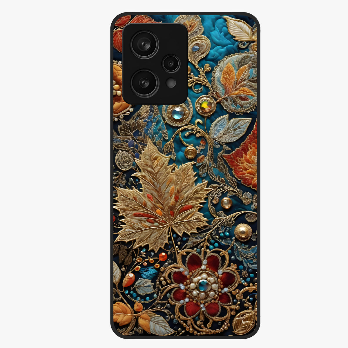 Royal Jewel Garden Glass Case showing flat back view with decorative floral garden artwork and glossy glass finish.