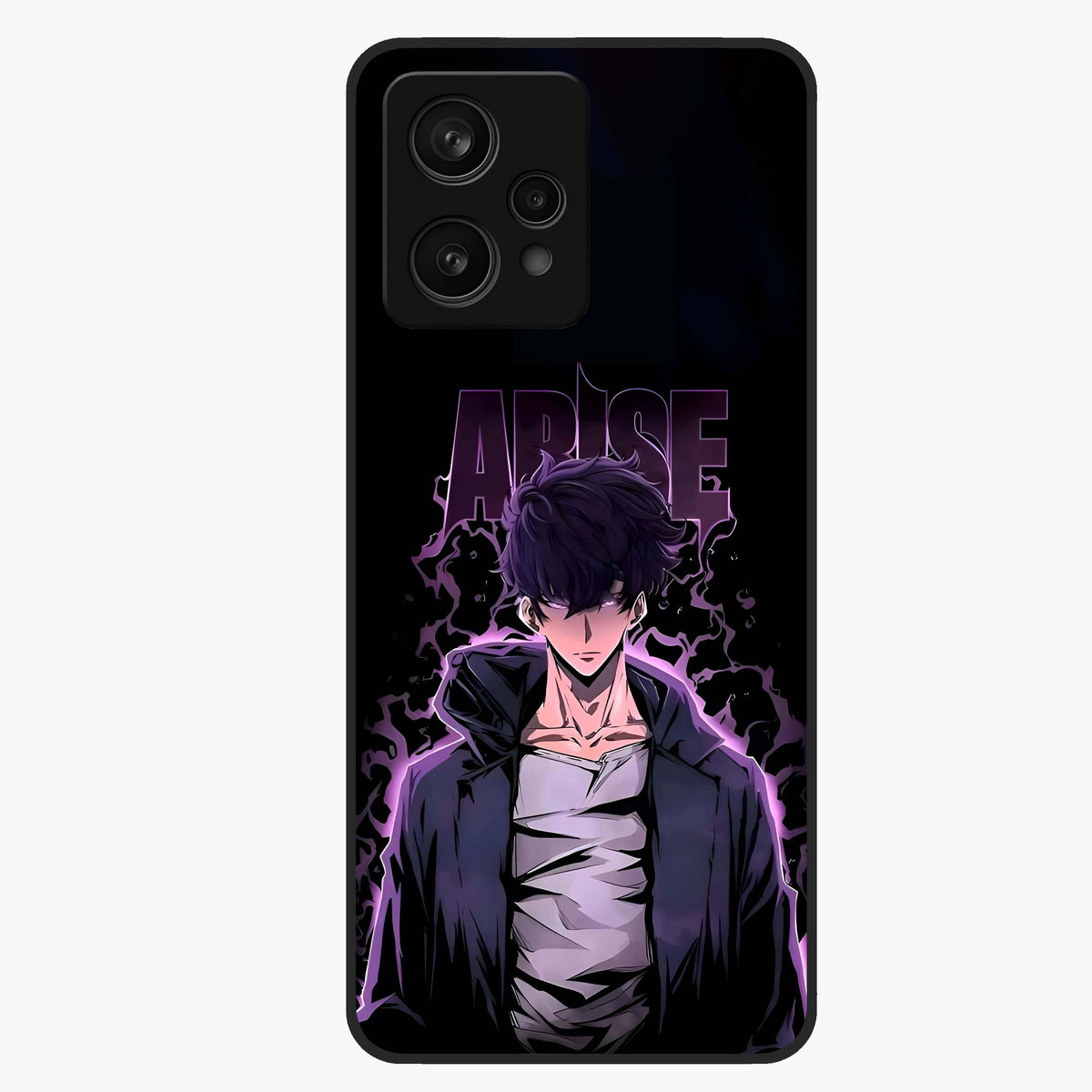 Shadow Monarch Awakening Glass Case showing flat back view with powerful dark monarch themed artwork and glossy glass finish.