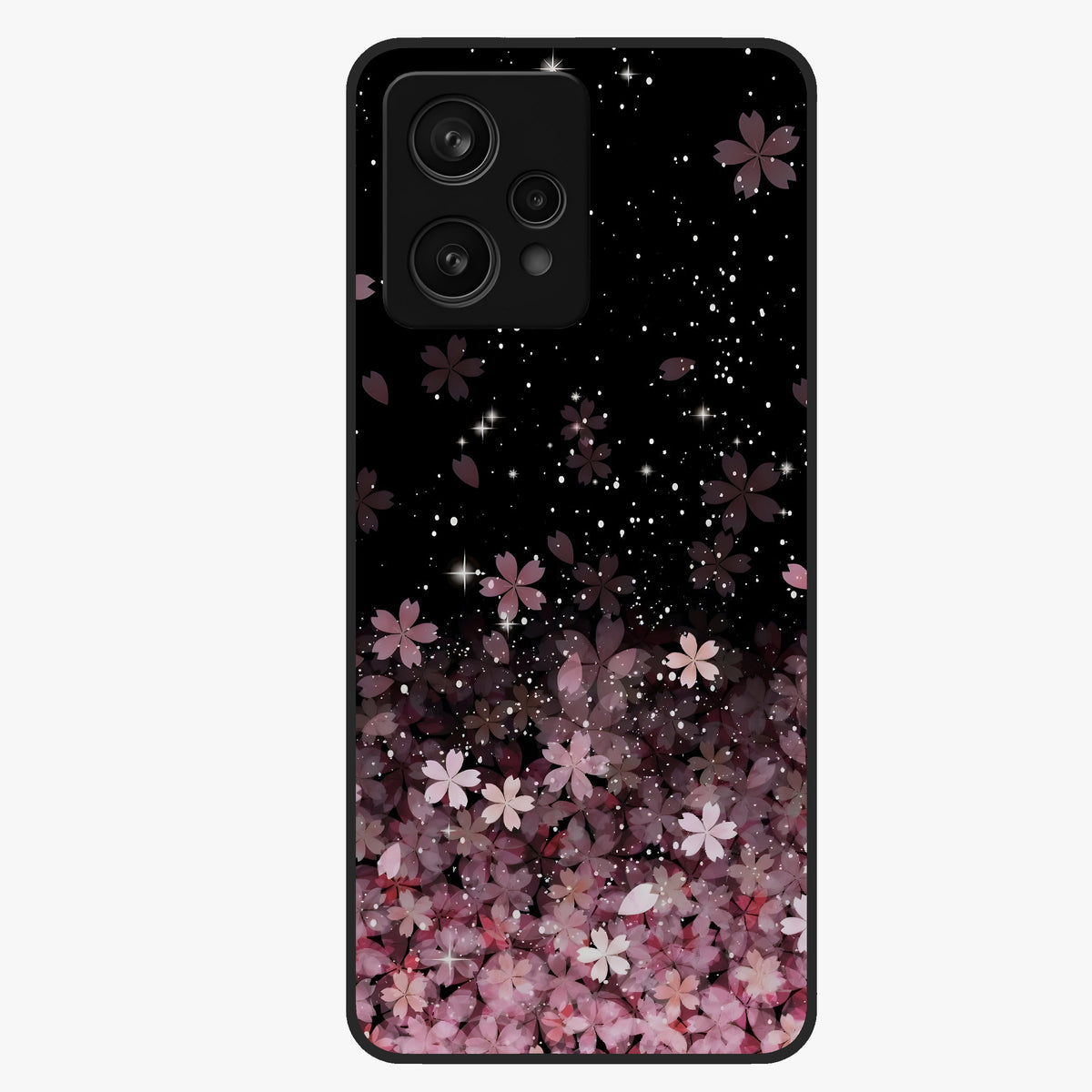 Small Starry Flowers Glass Case showing flat back view with delicate starry floral artwork and glossy glass finish.
