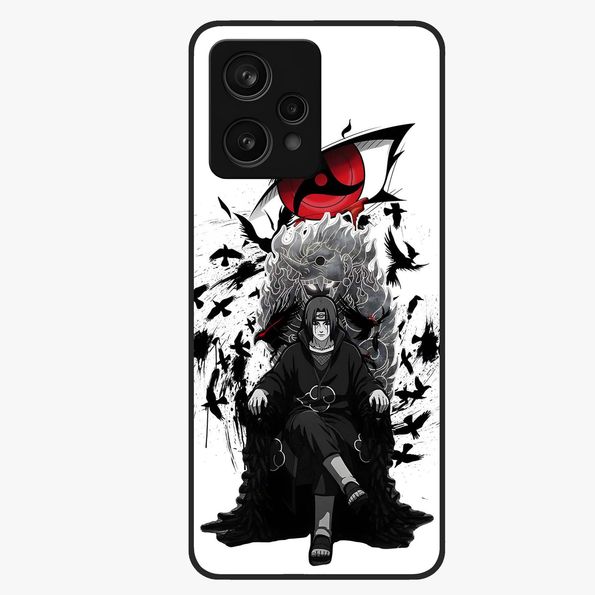 Uchiha Shadow Throne Glass Case showing flat back view with cosmic underwater themed artwork and glossy glass finish.