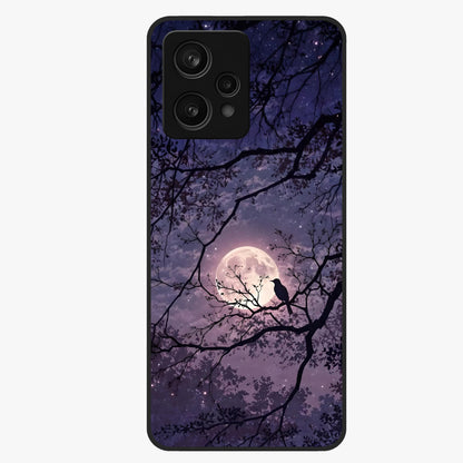 Whispering Moon Silence Glass Case showing flat back view with serene moon themed artwork and glossy glass finish.