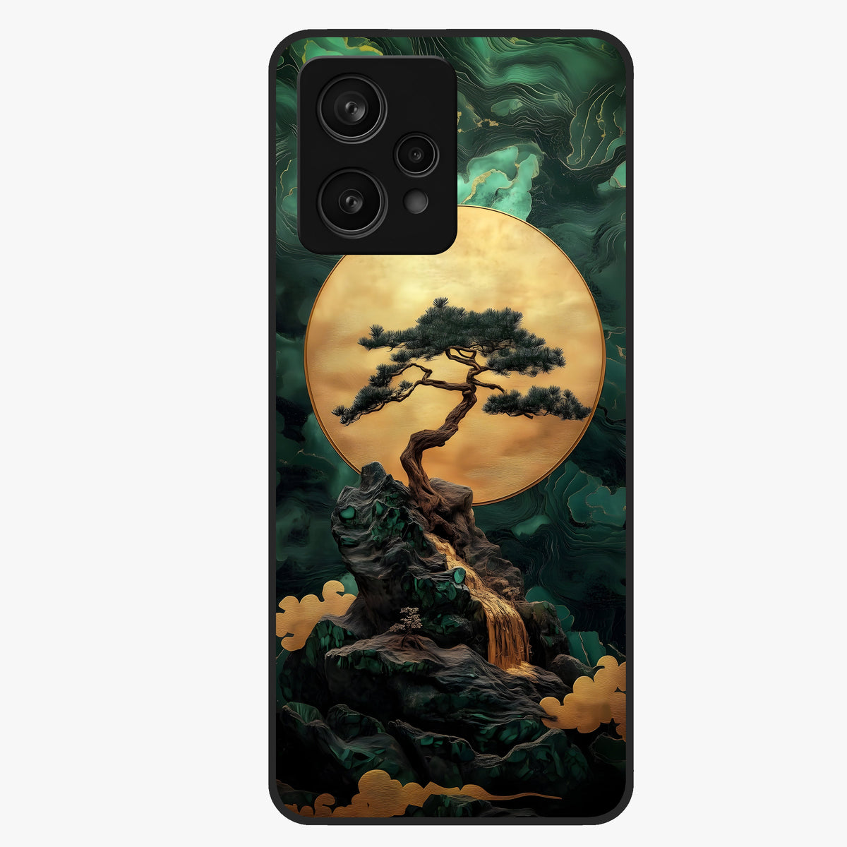 Zen Moon Rise Glass Case showing flat back view with calm moonrise artwork and glossy glass finish.