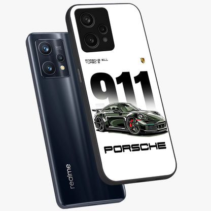911 Turbo Dominance Glass Case displayed in premium angled mockup highlighting sporty car illustration and sleek glass surface.