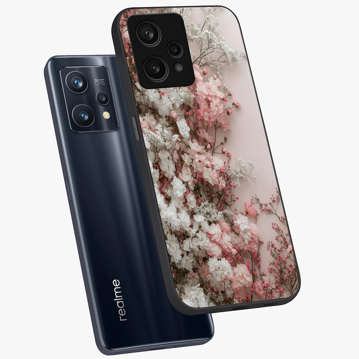 Blush Blossom Cloud Glass Case displayed in angled mockup highlighting soft cloud and blossom design with pastel aesthetic.