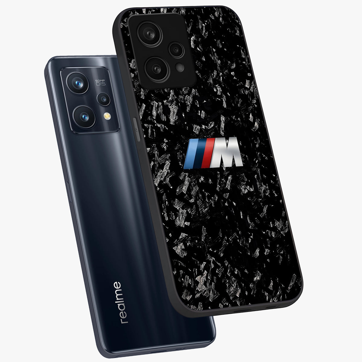 Carbon Speed Mark Glass Case displayed in angled mockup highlighting racing inspired carbon design and sleek aesthetic style.