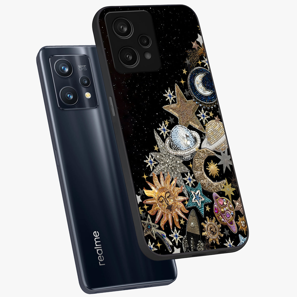 Cosmic Sparkle Dreams Glass Case displayed in angled mockup highlighting dreamy star sparkle design with celestial aesthetic.