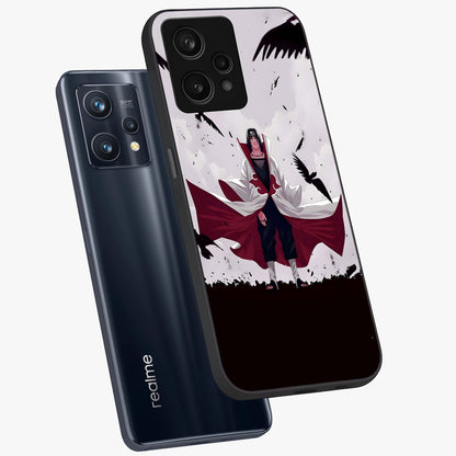 Crimson Crow Ascension Glass Case displayed in angled mockup highlighting powerful crow illustration with dark crimson aesthetic.