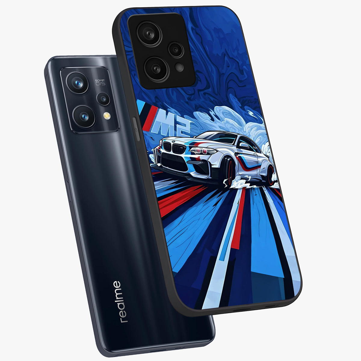Drift Power Rush Glass Case displayed in angled mockup highlighting powerful drift car design with sporty aesthetic style.