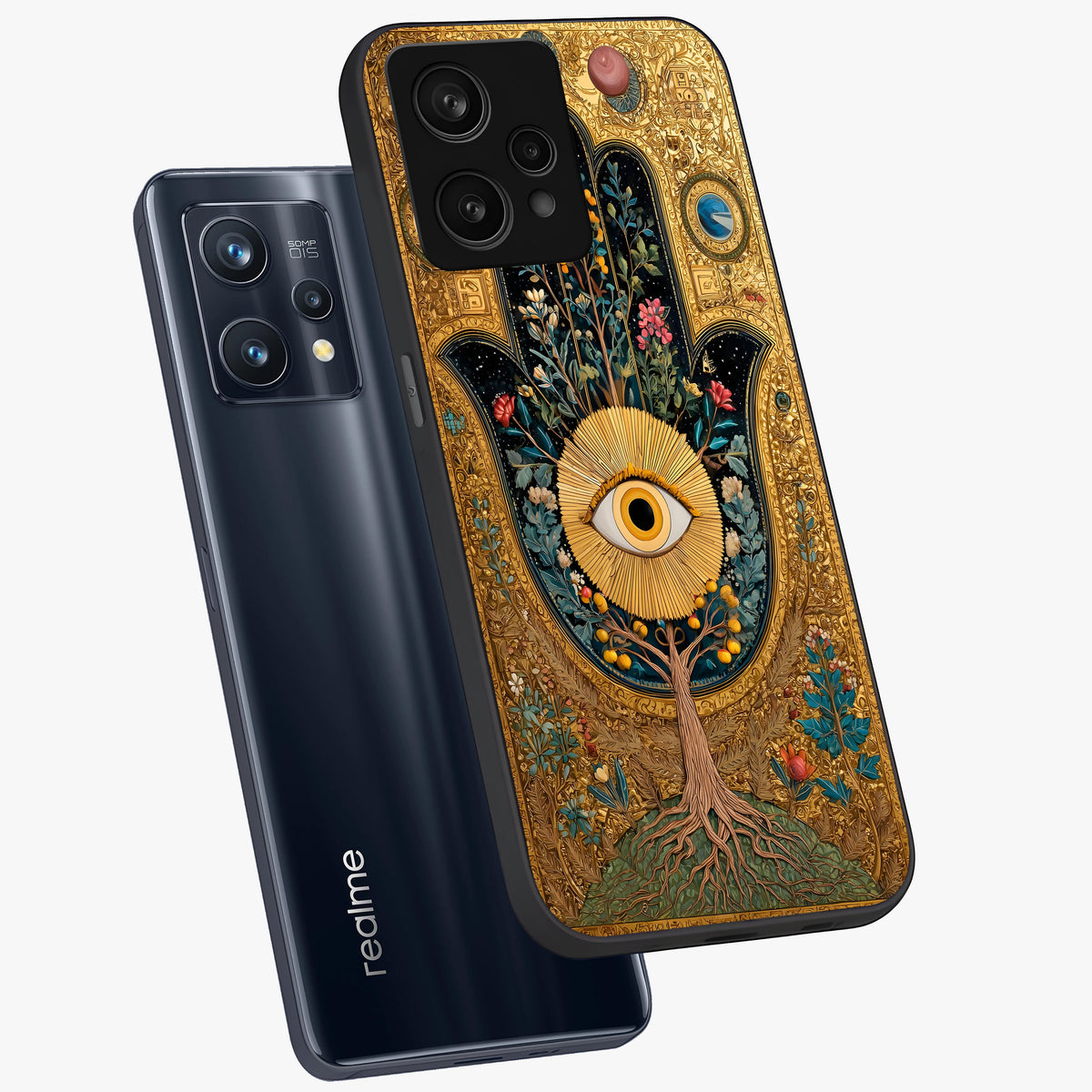 Ethereal Evil Eye Glass Case displayed in angled mockup highlighting protective evil eye symbol with spiritual aesthetic design.