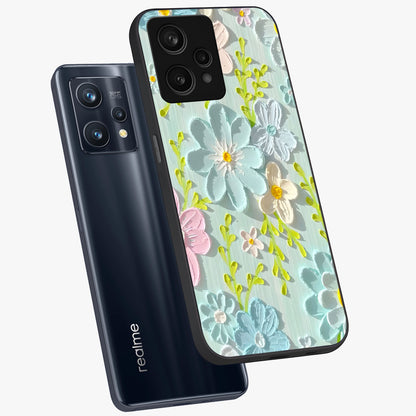 Frosted Petal Garden Glass Case displayed in angled mockup highlighting delicate flower petal design with calm garden aesthetic.
