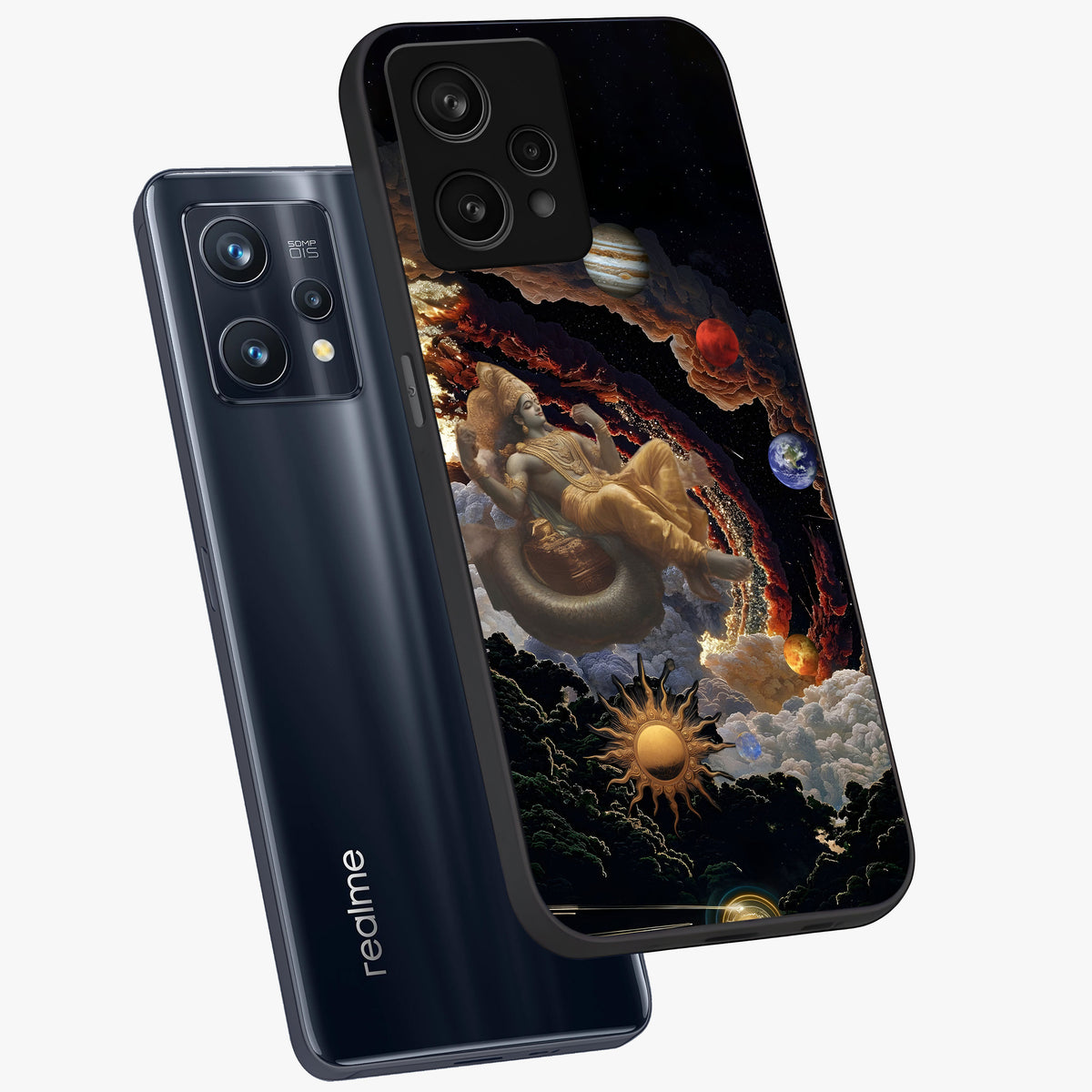 Galactic Divine God Glass Case displayed in angled mockup highlighting powerful celestial deity illustration with galactic aesthetic.