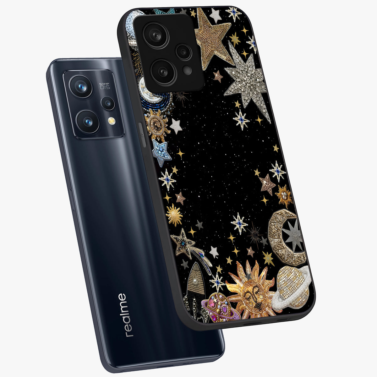 Galactic Jewel Stars Glass Case displayed in angled mockup highlighting shining celestial star design with cosmic aesthetic style.