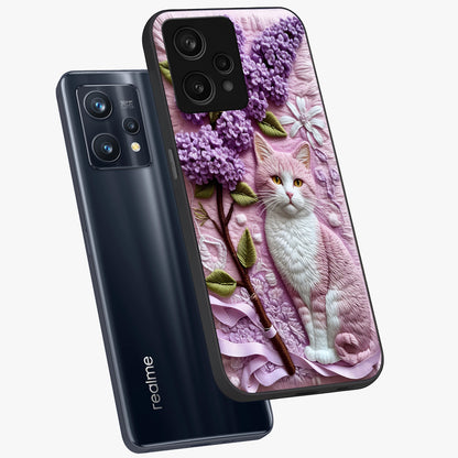 Lavender Cat Whimsy Glass Case displayed in angled mockup highlighting playful feline illustration with pastel lavender aesthetic.