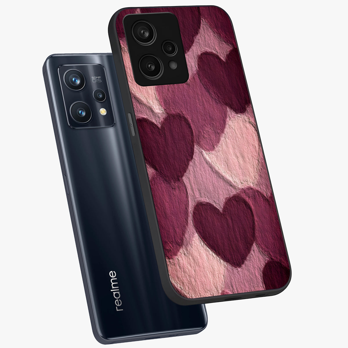 Layered Paper Hearts Glass Case displayed in angled mockup highlighting creative paper craft heart design with romantic aesthetic.