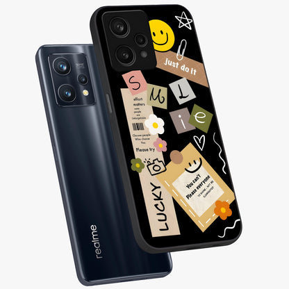 Lucky Aesthetic Collage Glass Case displayed in angled mockup highlighting stylish collage pattern with modern aesthetic vibe.