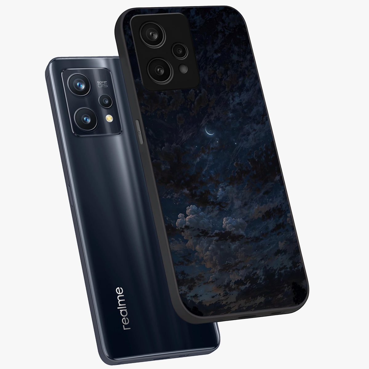Lunar Veil Silence Glass Case displayed in angled mockup highlighting soft lunar design with peaceful celestial aesthetic.