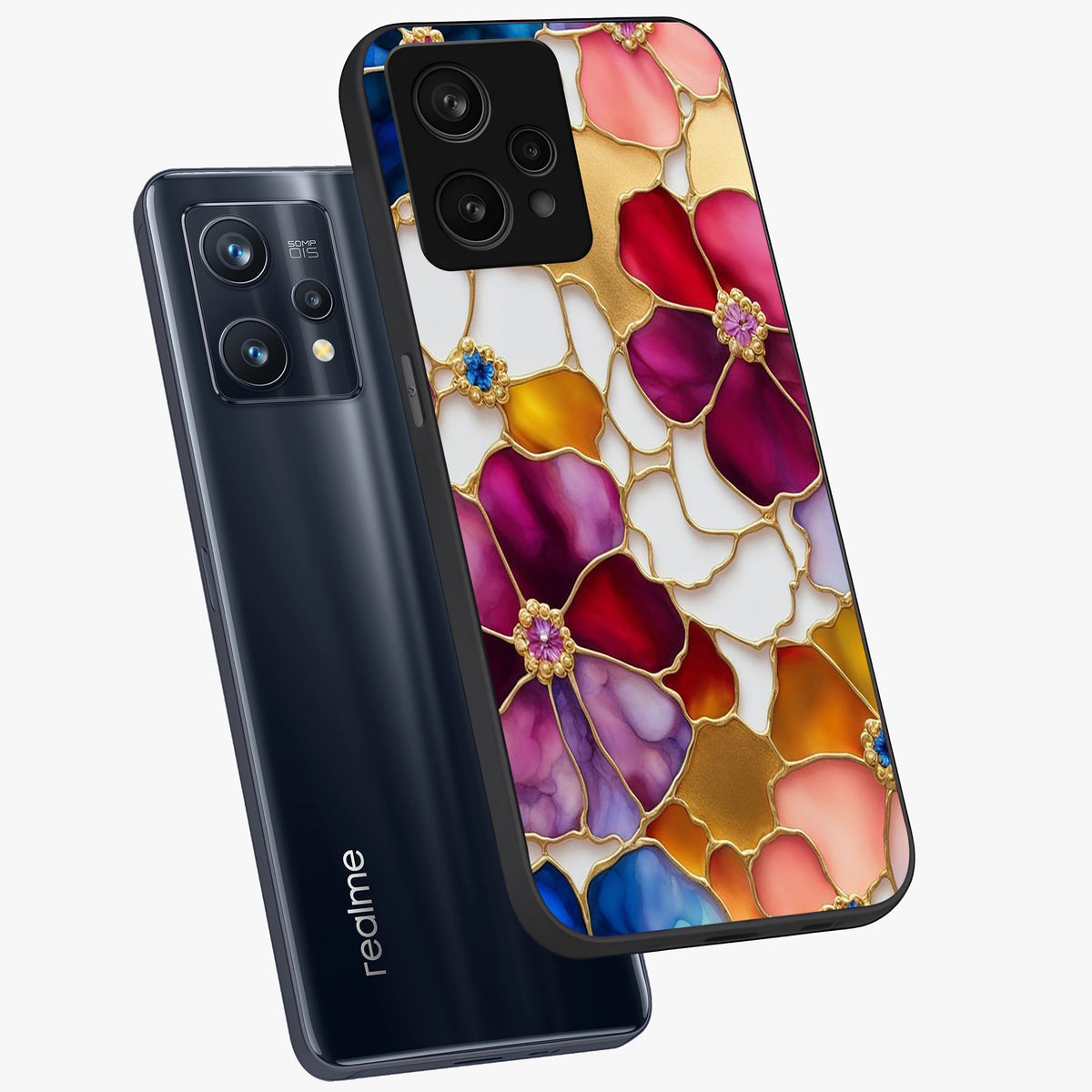Marble Flower Pattern Glass Case displayed in angled mockup highlighting elegant marble floral design with modern aesthetic.