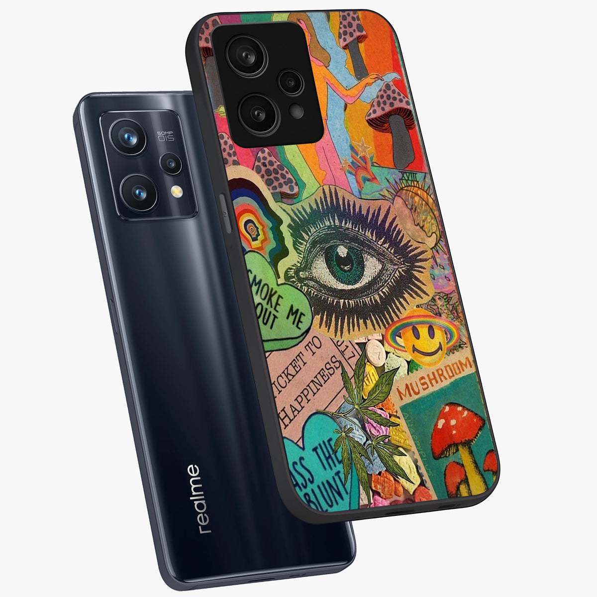 Mystic Eye Wonderland Glass Case displayed in angled mockup highlighting magical eye illustration with dreamy aesthetic.