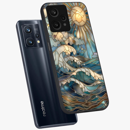 Oceanic Stained Printed Glass Case displayed in angled mockup highlighting colorful aquatic design with artistic aesthetic style.