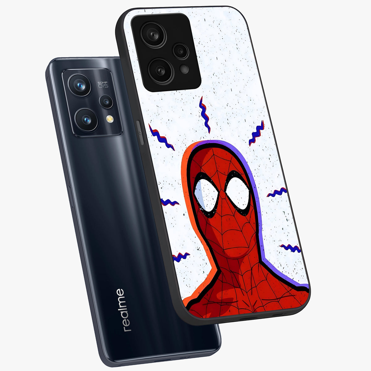 Omg Spiderman Glass Case displayed in angled mockup highlighting dynamic hero illustration with action comic aesthetic.