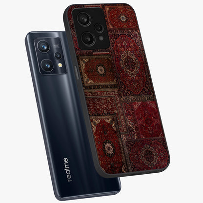 Persian Velvet Tale Glass Case displayed in angled mockup highlighting ornate textile inspired design with royal aesthetic.