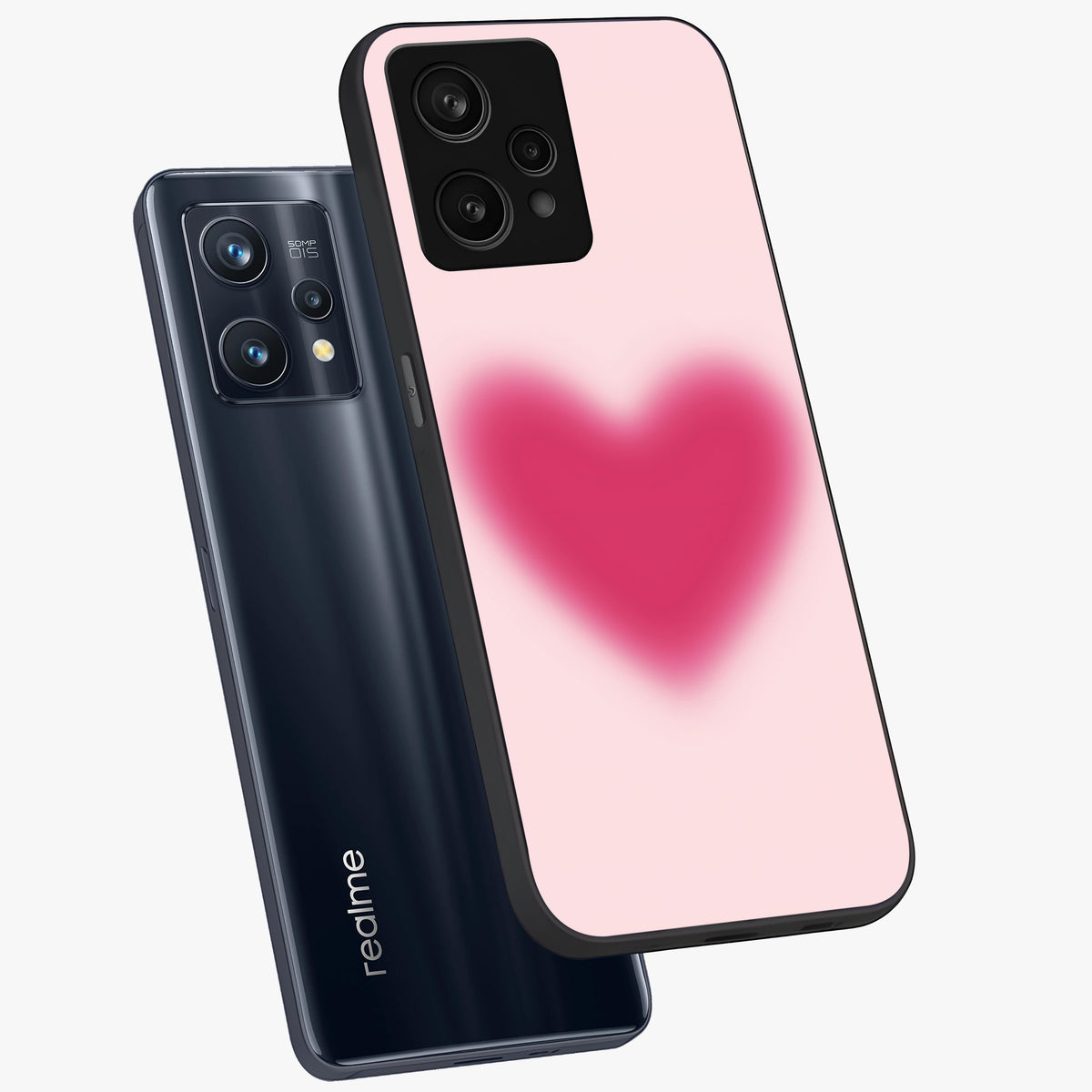 Pink Aura Heart Glass Case displayed in angled mockup highlighting vibrant pink heart design with dreamy aura aesthetic.