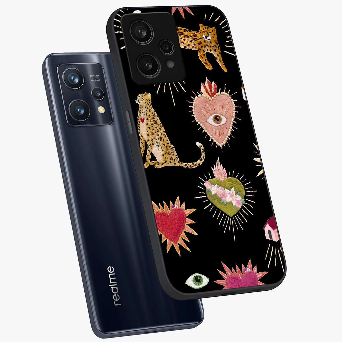 Sacred Jungle Heart Glass Case displayed in angled mockup highlighting lush tropical design with natural aesthetic style.