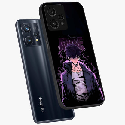 Shadow Monarch Awakening Glass Case displayed in angled mockup highlighting dramatic shadow warrior design with fantasy aesthetic.