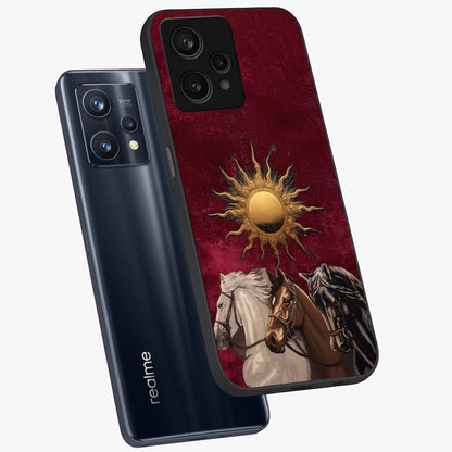 Solar Riders Glass Case displayed in angled mockup highlighting powerful rider illustration with radiant solar aesthetic.