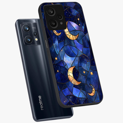 Starlit Sky Tapestry Glass Case displayed in angled mockup highlighting celestial night pattern with artistic aesthetic style.