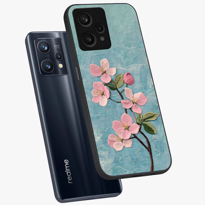 Threaded Blossom Breeze Glass Case displayed in angled mockup highlighting elegant floral design with soft aesthetic style.