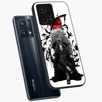 Uchiha Shadow Throne Glass Case displayed in angled mockup highlighting glowing aquatic design with celestial aesthetic.