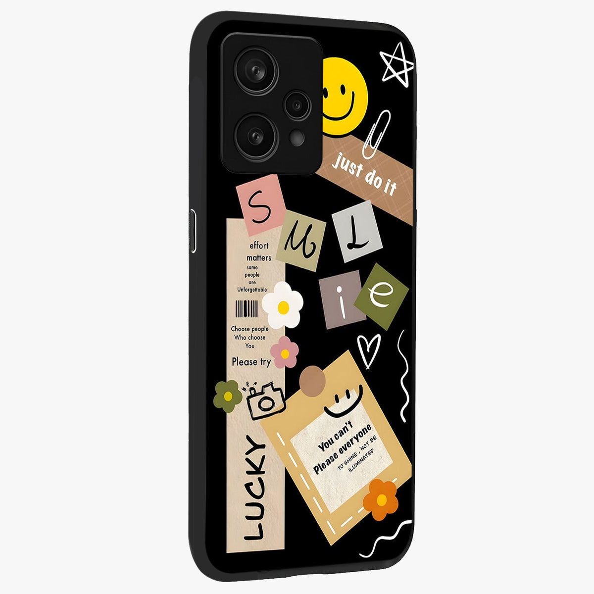 Lucky Aesthetic Collage Glass Case upright view showcasing vibrant collage artwork with youthful aesthetic theme.