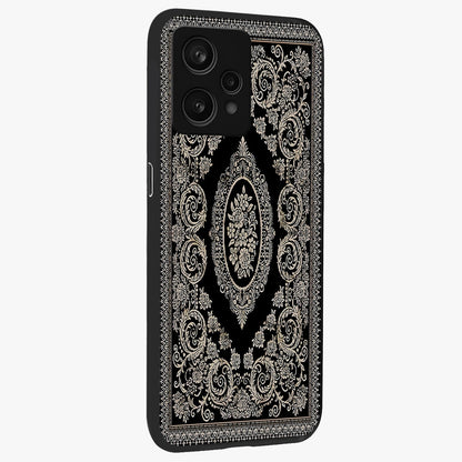 Noir Bloom Elegance Glass Case upright view showcasing graceful floral artwork with luxurious dark theme.